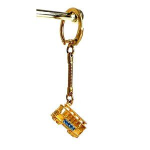 Vintage Gold Tone Cable Street Car Keychain Colored Rhinestones San Fran Trolley